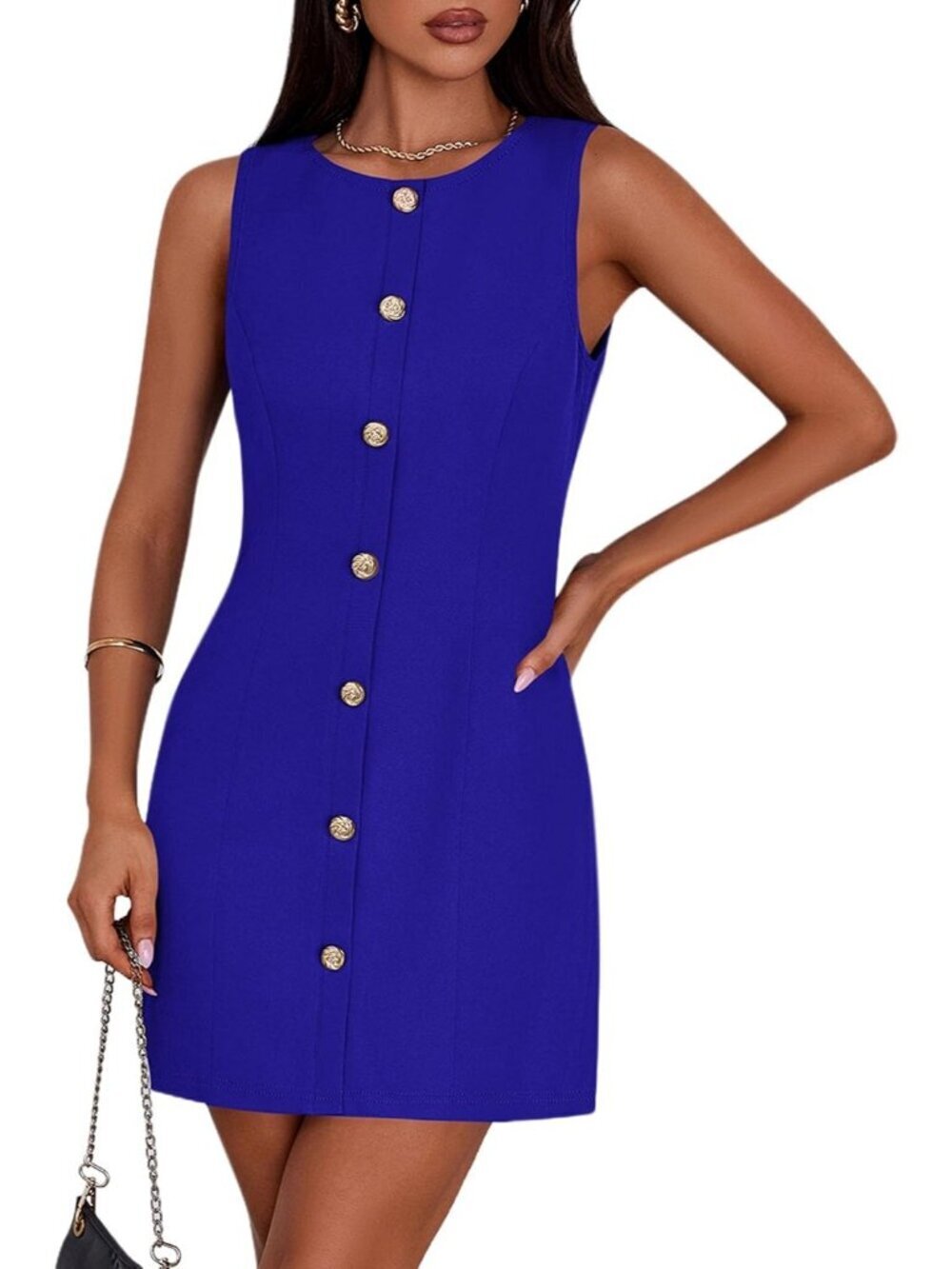 Pretty Garden Women's Blue Stylish Sleeveless Button Down Elegant Mini Dress